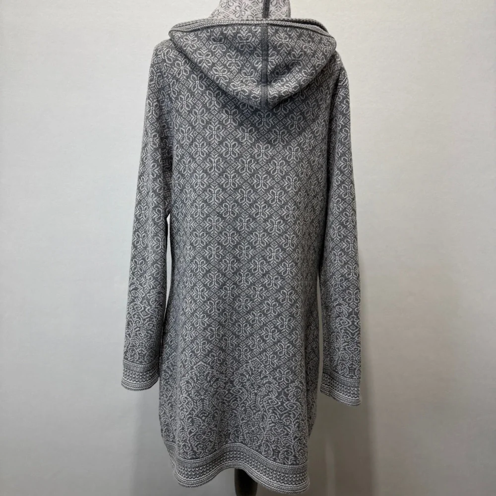 ATHLETA Size XL Spooner Summit Sweater Gray Nordic Print Long Wool Blend Hooded - Picture 3 of 13